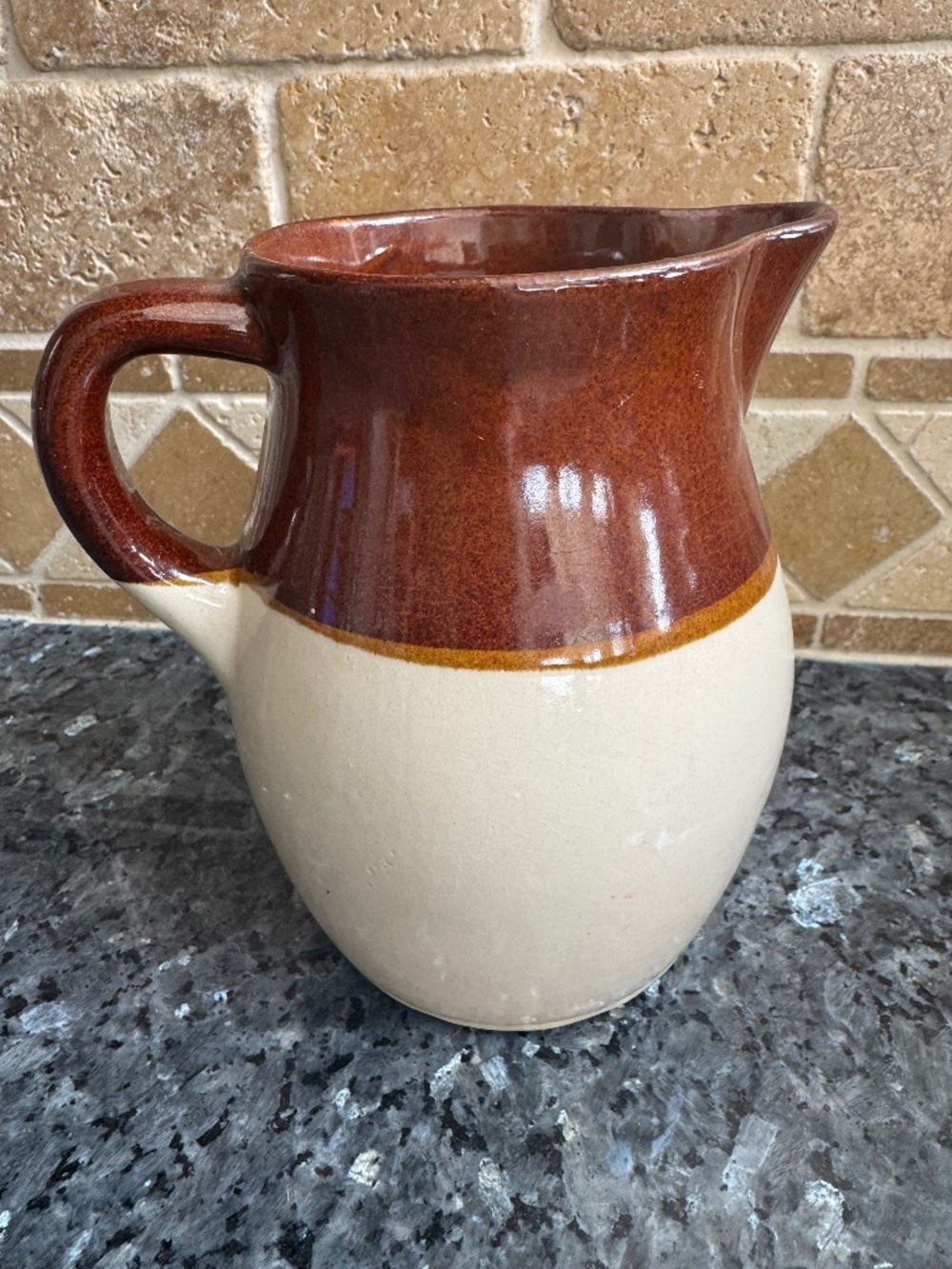Vintage RRP Roseville Pottery Brown And Cream 6 1/4" Pitcher Farmhouse Decor